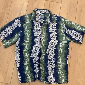 Silk Traders Hawaiian Shirt Mens Large Blue Green Floral Aloha Resort‎
